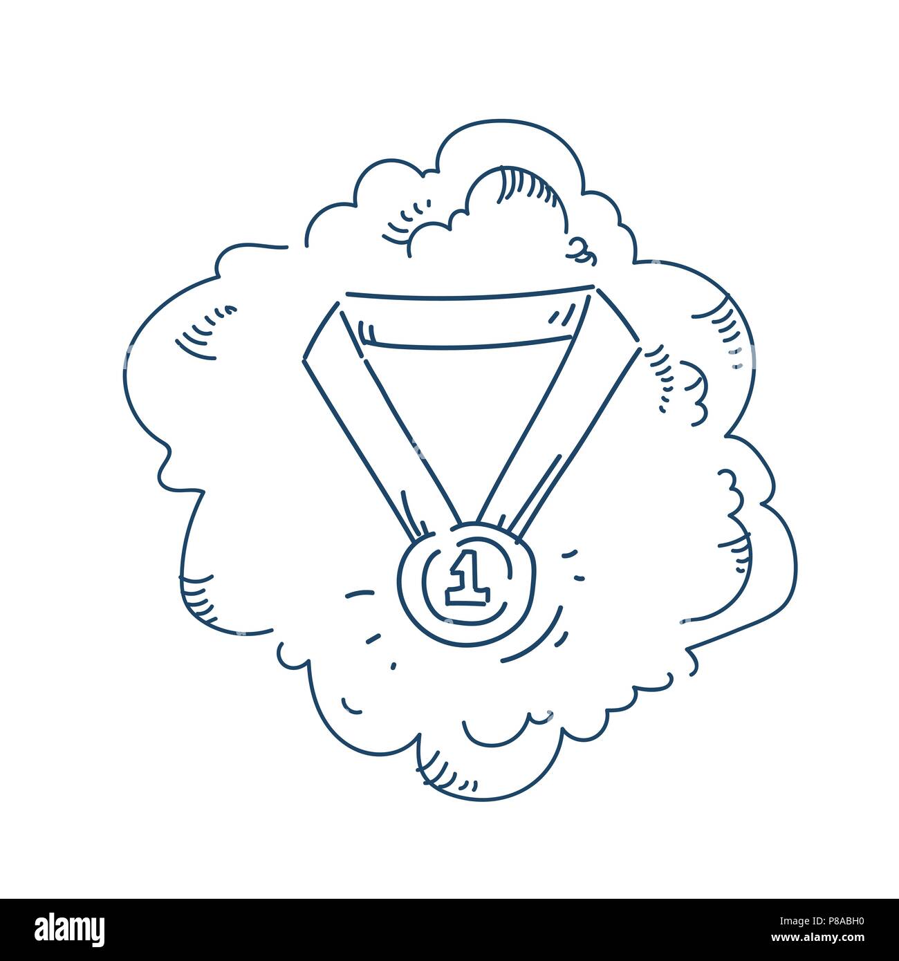 ribbon medal for winner first place concept on white background sketch doodle Stock Vector