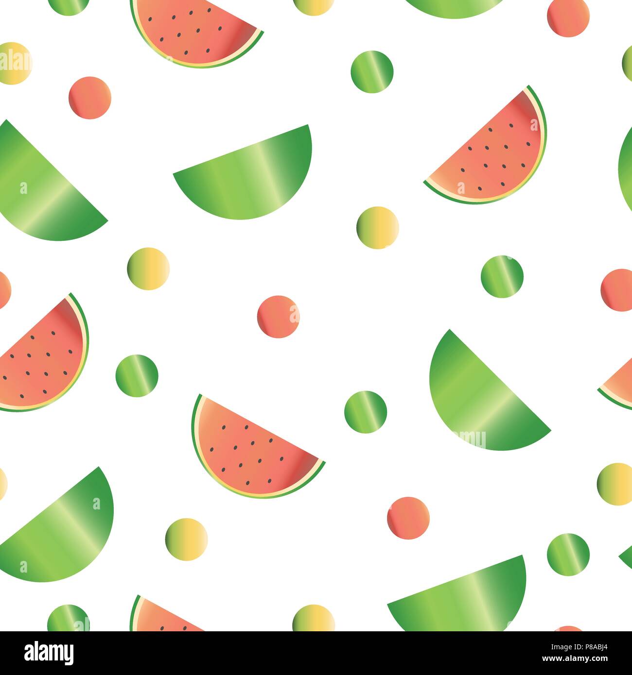 seamless pattern with watermelon and polka dots - summer texture ...