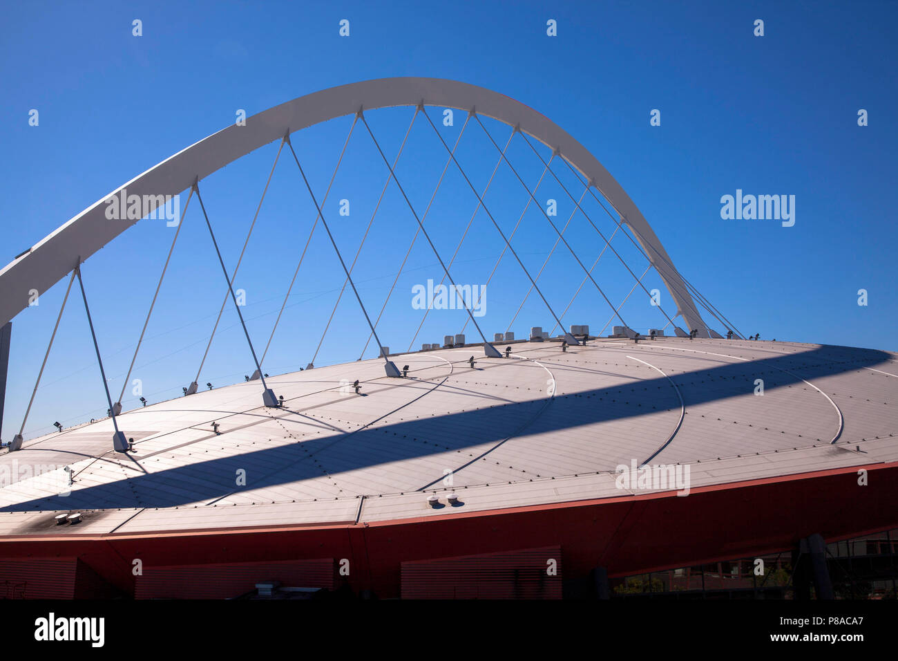 arch of the roof of the Lanxess Arena in the town district Deutz, Cologne, Germany.  Dachtraeger der Lanxess Arena im Stadtteil Deutz, Koeln, Deutschl Stock Photo