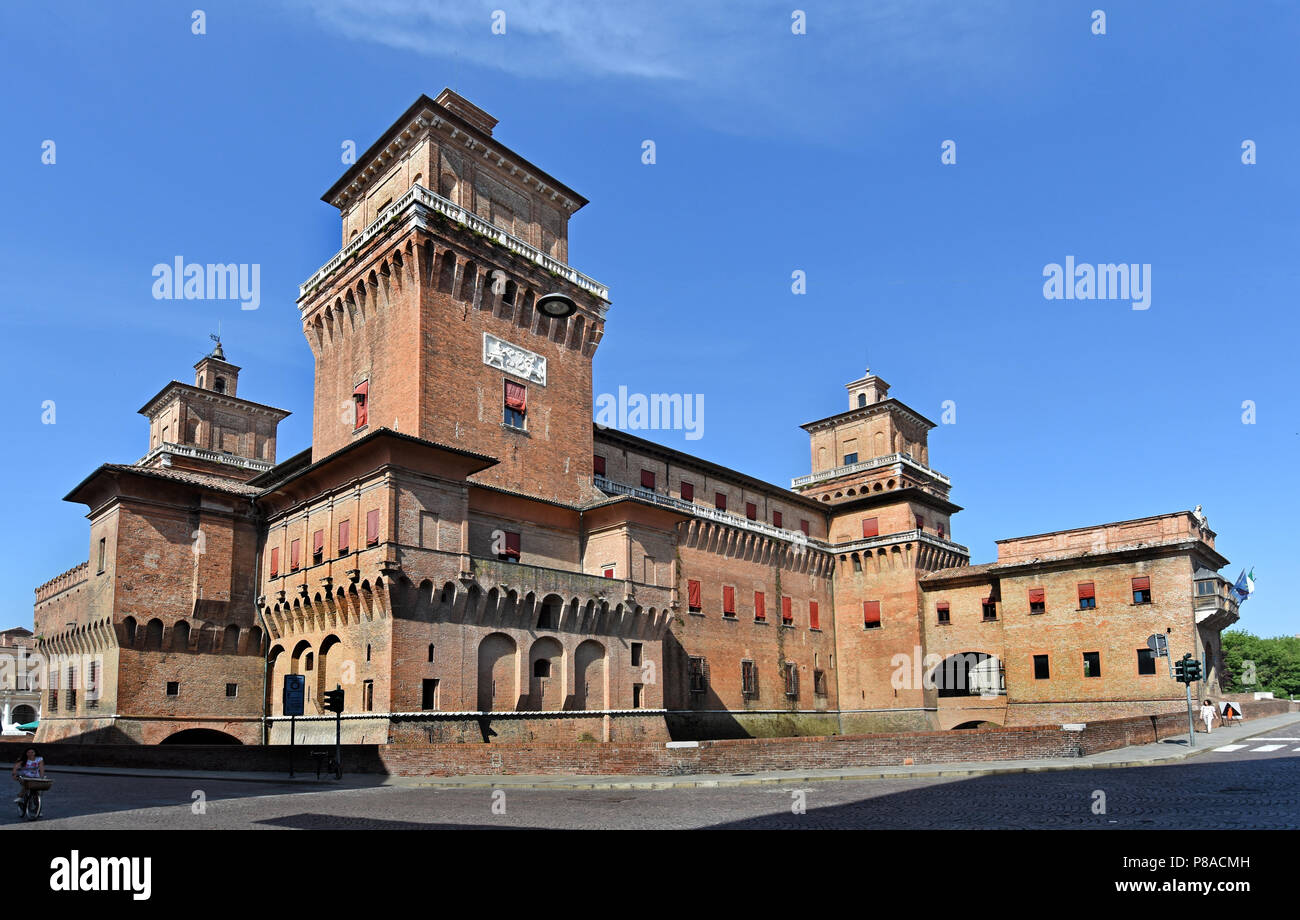 Castello Estense or Castello di San Michele, the 16th century Este Marquis fortification in Ferrara ( Emilia-Romagna ) , northern Italy, capital Province of Ferrara, Italian. Stock Photo