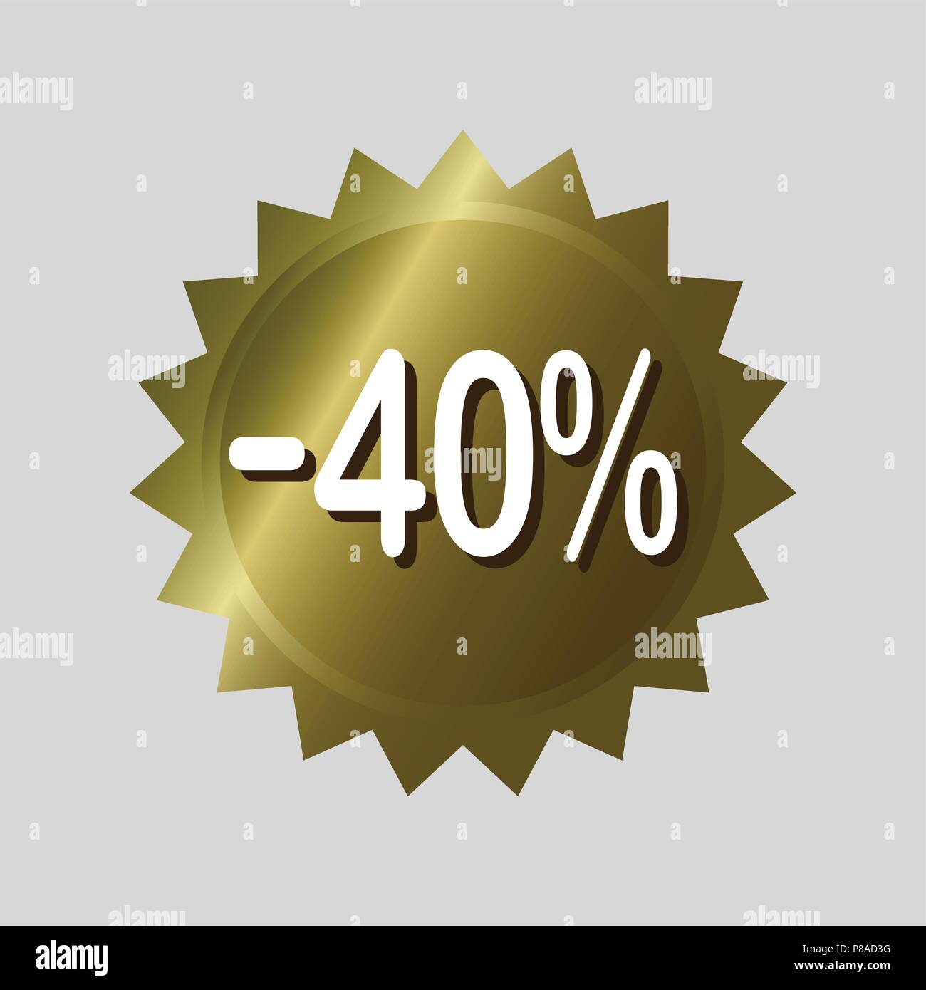 Price tag, '40% off' discount sticker. Golden vector label design on isolated background. Stock Vector