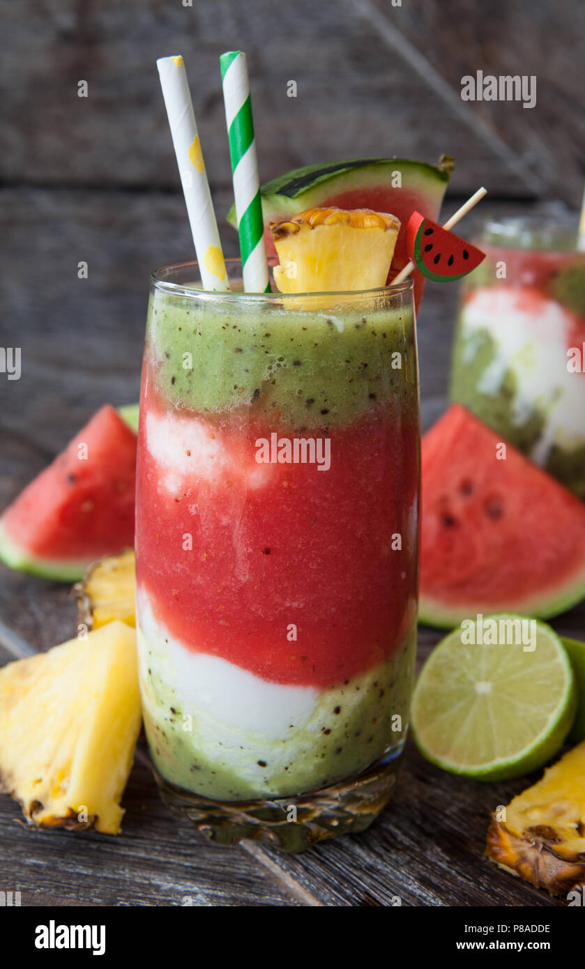 Colorful smoothie with fresh fruits and yogurt Stock Photo - Alamy