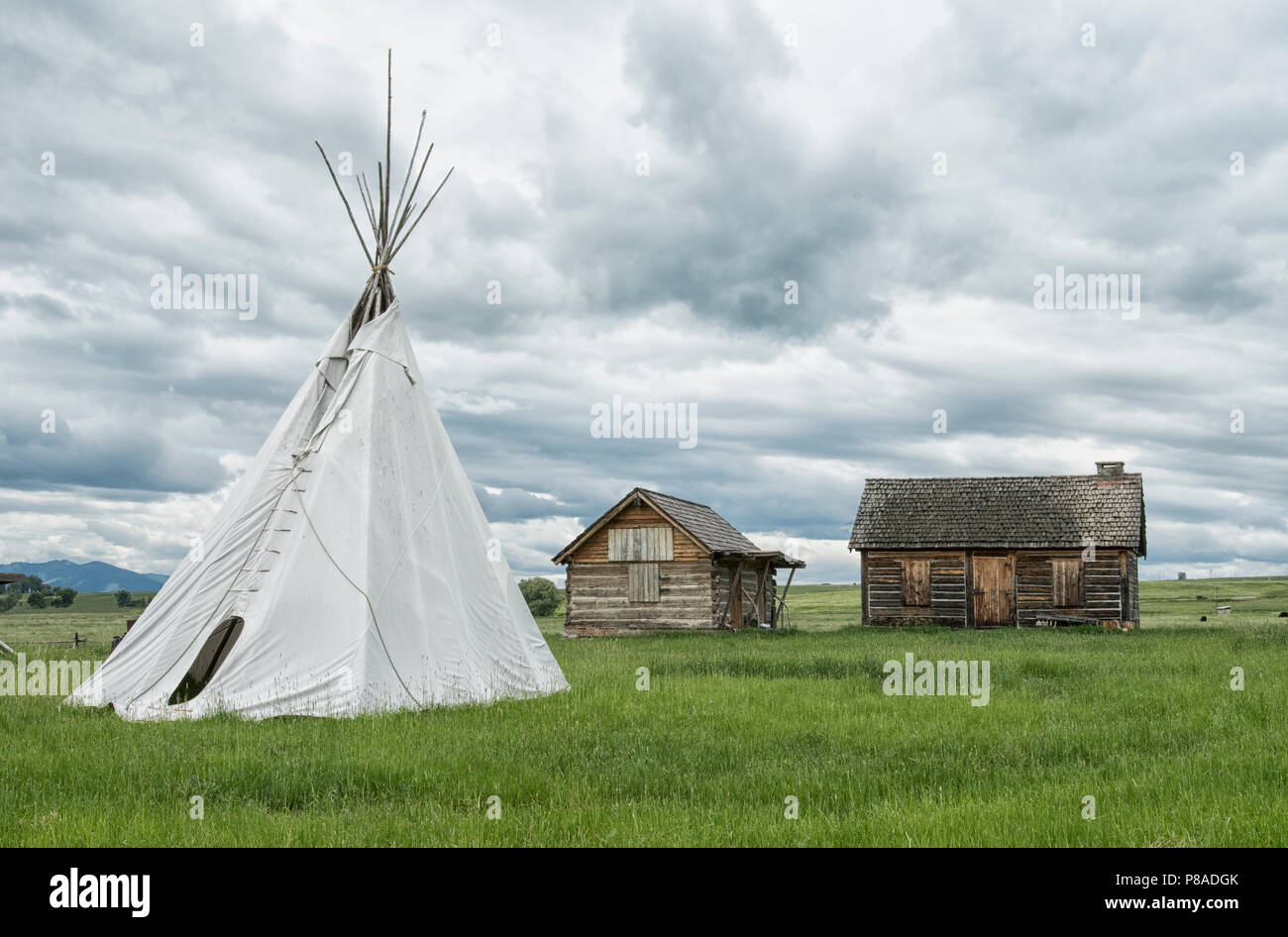 North America; United States; Montana; Fort Connah; Historic Site;  Oldest existing structure in Montana; Last Hudson Bay Company Trading Post built i Stock Photo