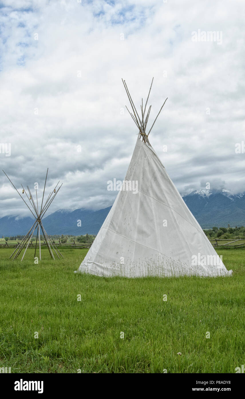North America; United States; Montana; Mission Mountains; Fort Connah; Historic Site;  Oldest existing structure in Montana; Last Hudson Bay Company T Stock Photo