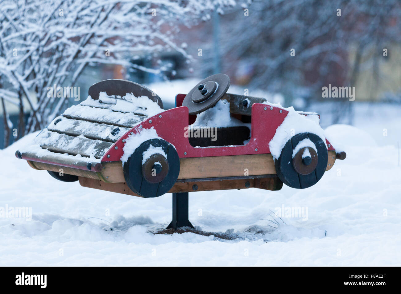 Small playground car at winter Stock Photo Alamy