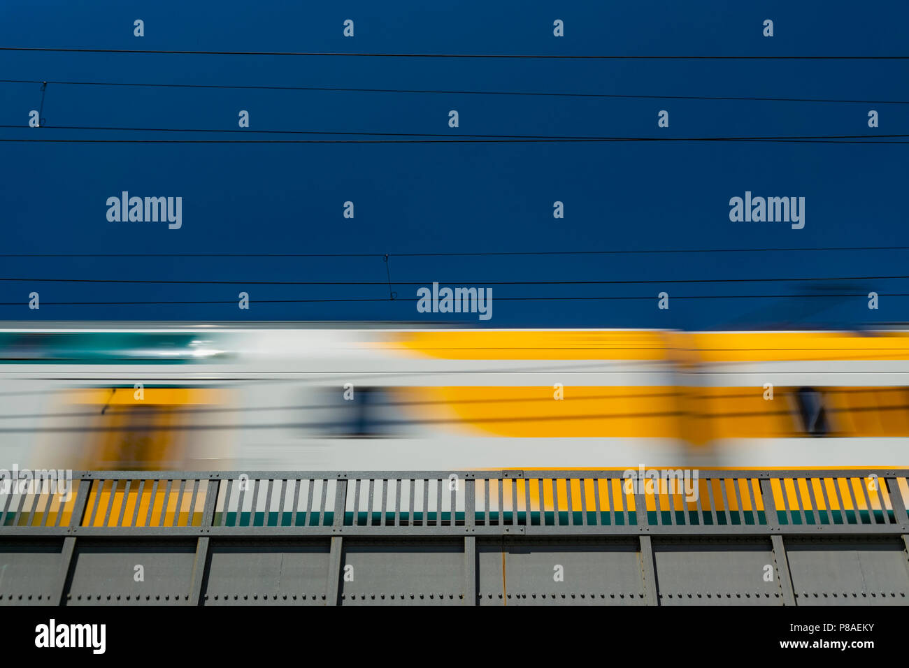 Berlin, Germany, July 04, 2018: Close-Up of Regional Train on Elevated Track Stock Photo