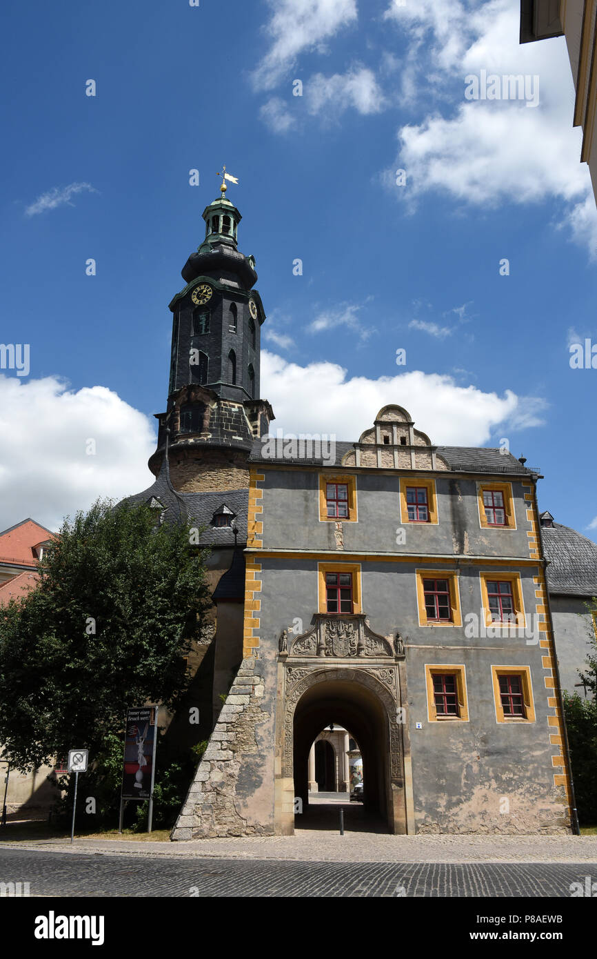 The palace tower or Weimarer Stadtschloss or Residenzschloss Weimar, Thuringia, Germany, Europe Stock Photo