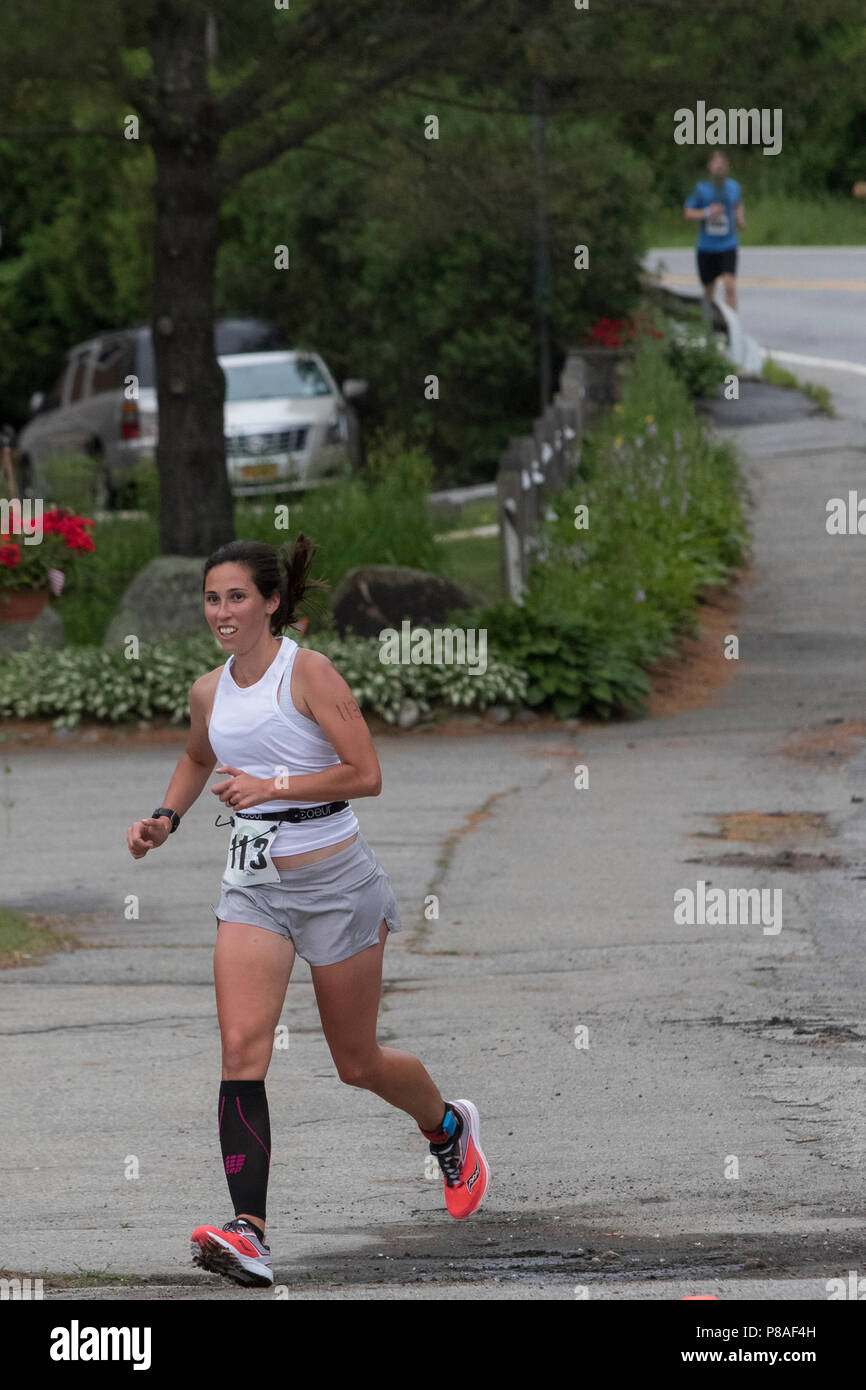 Carolyn Rodriguez during the first run segment at the 2018 Hague Endurance Festival Duathlon Stock Photo