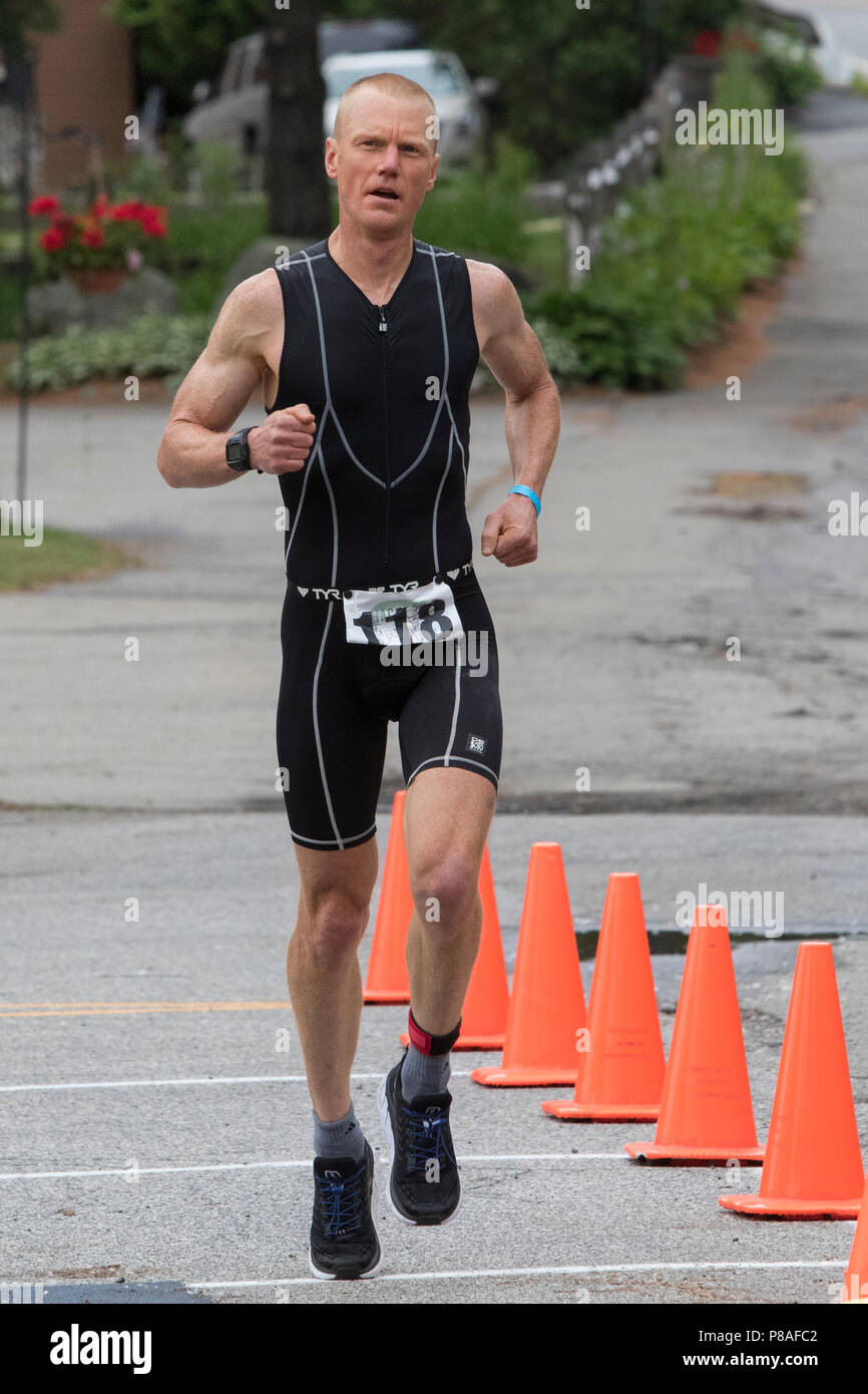 Robert Scheungrab during the second run segment at the 2018 Hague Endurance Festival Duathlon Stock Photo