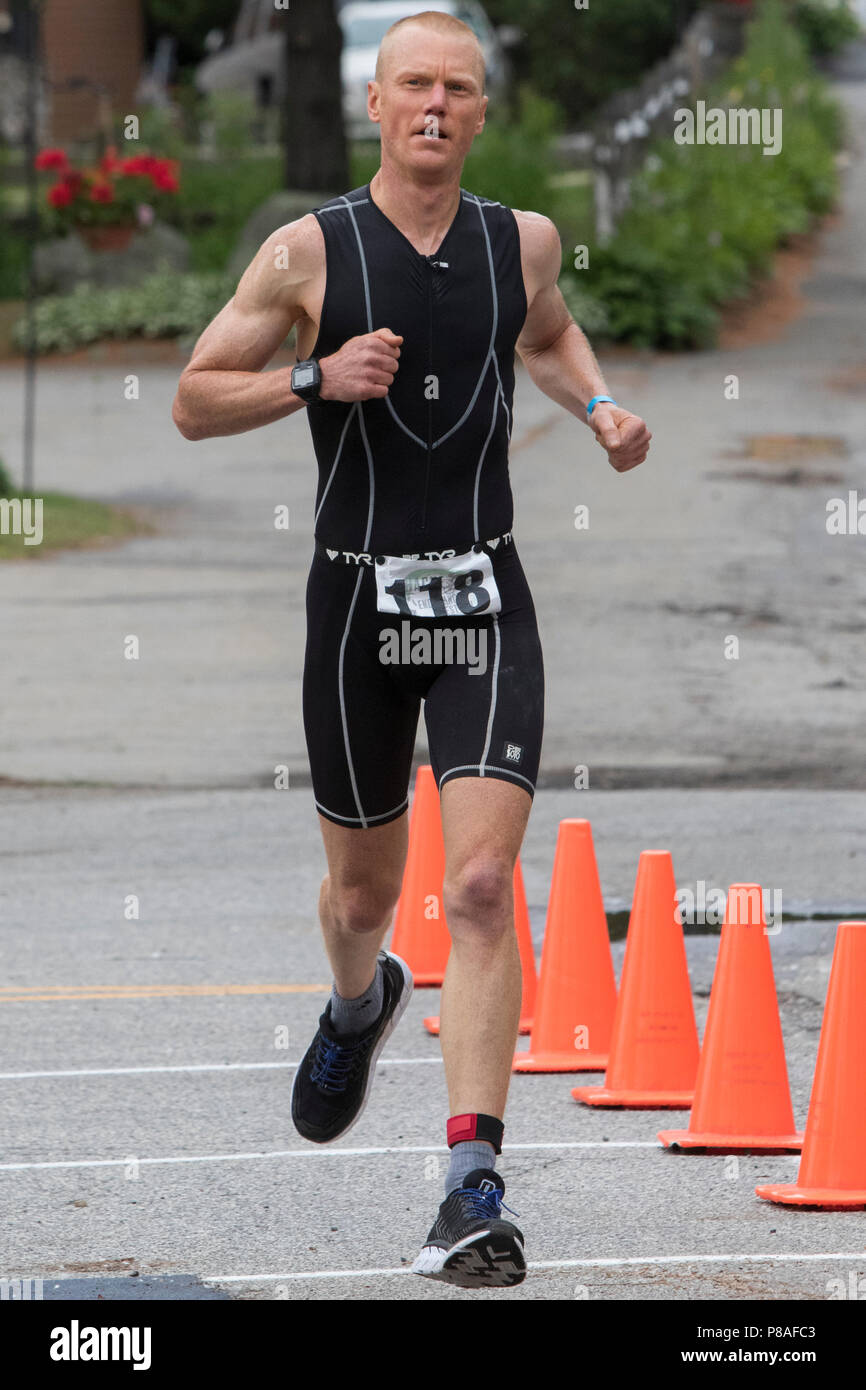 Robert Scheungrab during the second run segment at the 2018 Hague Endurance Festival Duathlon Stock Photo