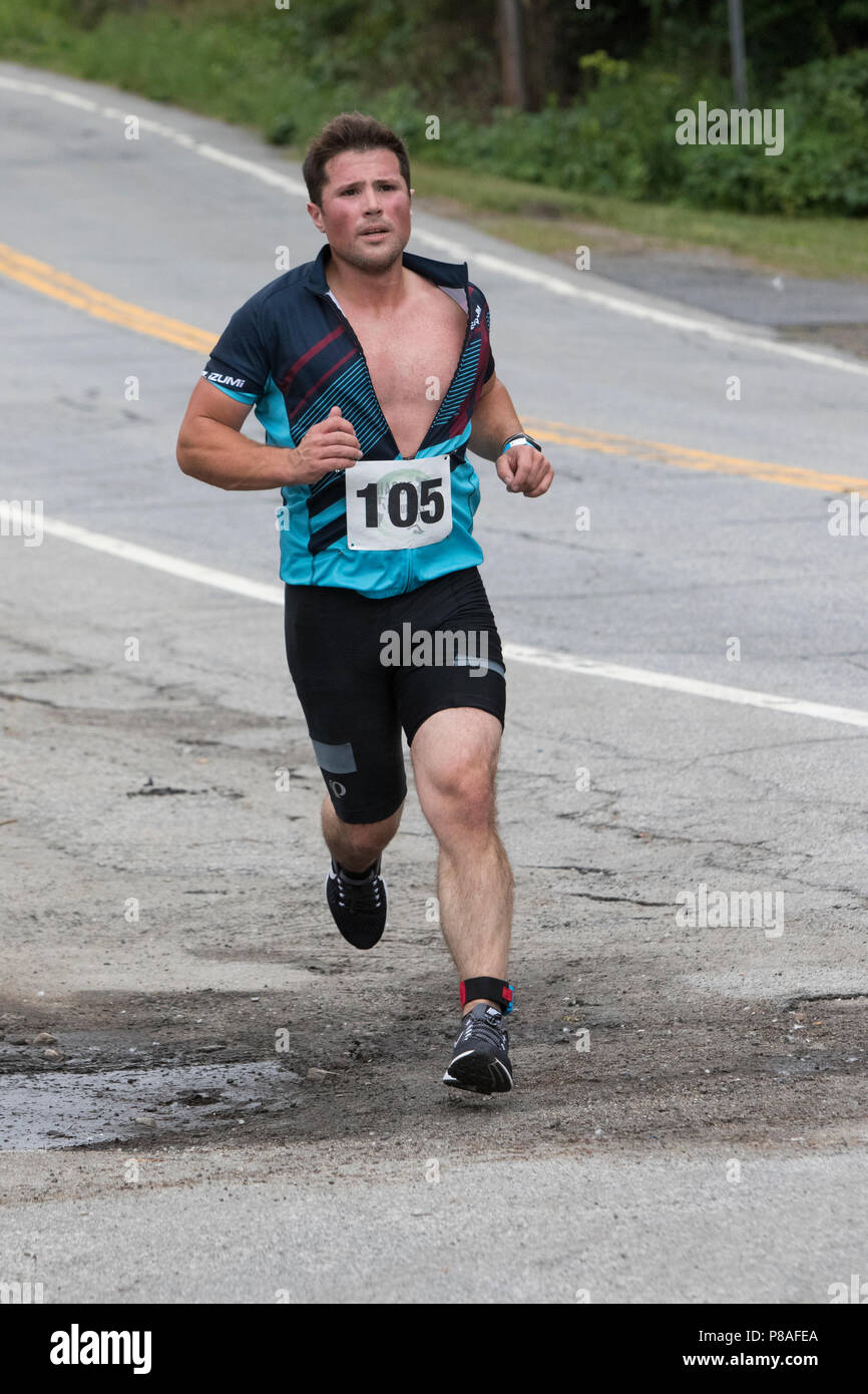 Patrick Wallace during the second run segment at the 2018 Hague Endurance Festival Duathlon Stock Photo