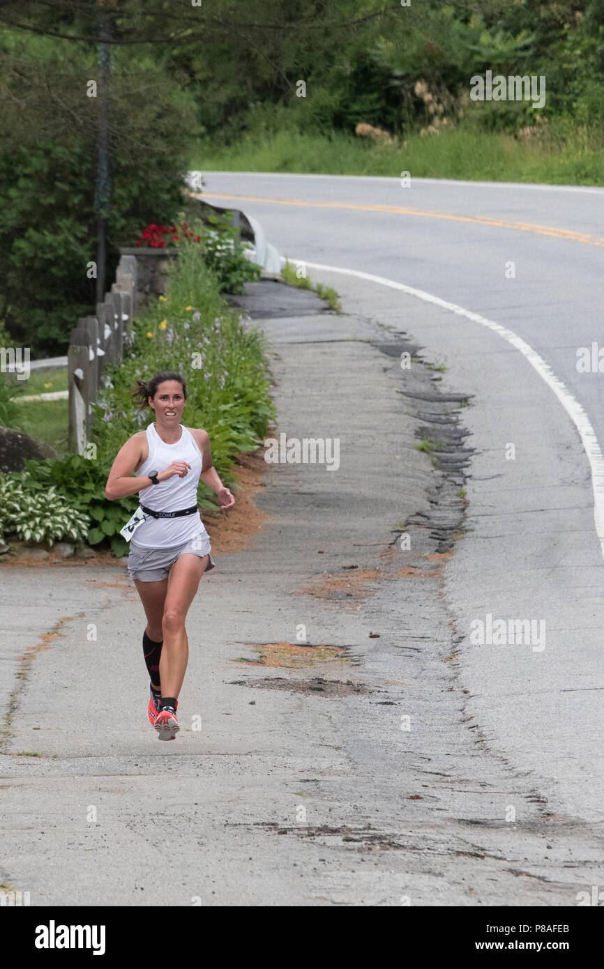 Carolyn Rodriguez during the second run segment at the 2018 Hague Endurance Festival Duathlon Stock Photo