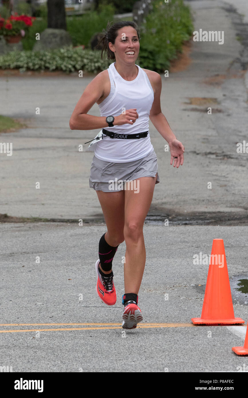 Carolyn Rodriguez during the second run segment at the 2018 Hague Endurance Festival Duathlon Stock Photo