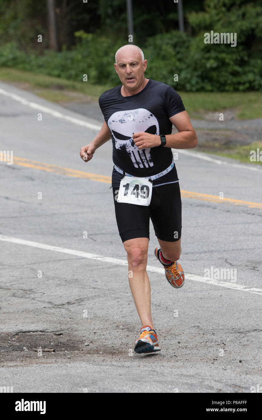 Troy Weaver during the second run segment at the 2018 Hague Endurance Festival Duathlon Stock Photo