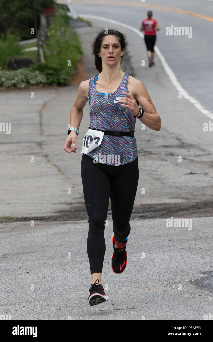Shannon Pinkowski during the second run segment at the 2018 Hague Endurance Festival Duathlon Stock Photo