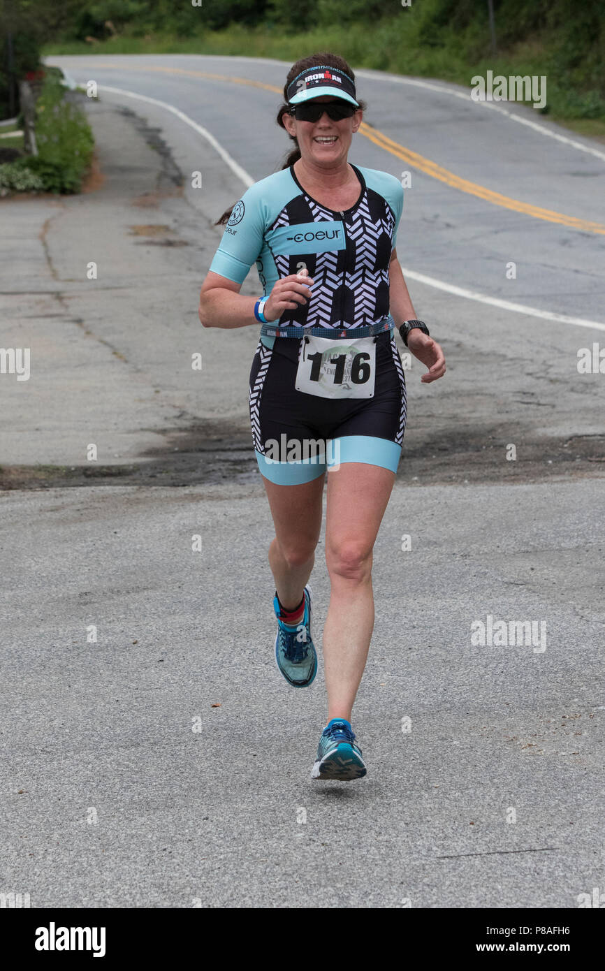 Michelle Gillian during the second run segment at the 2018 Hague Endurance Festival Duathlon Stock Photo