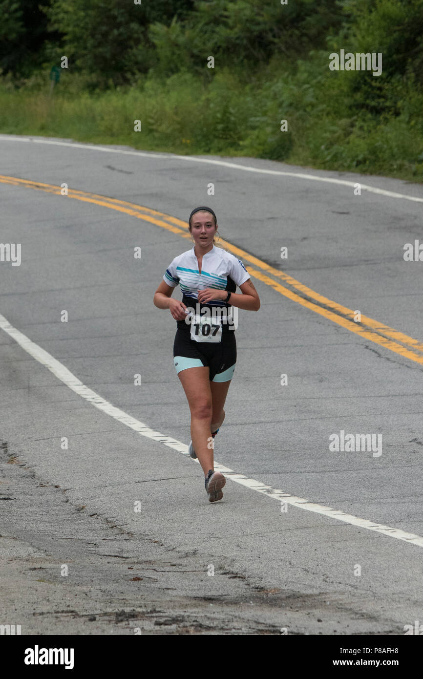 Lindsey Chase during the second run segment at the 2018 Hague Endurance Festival Duathlon Stock Photo