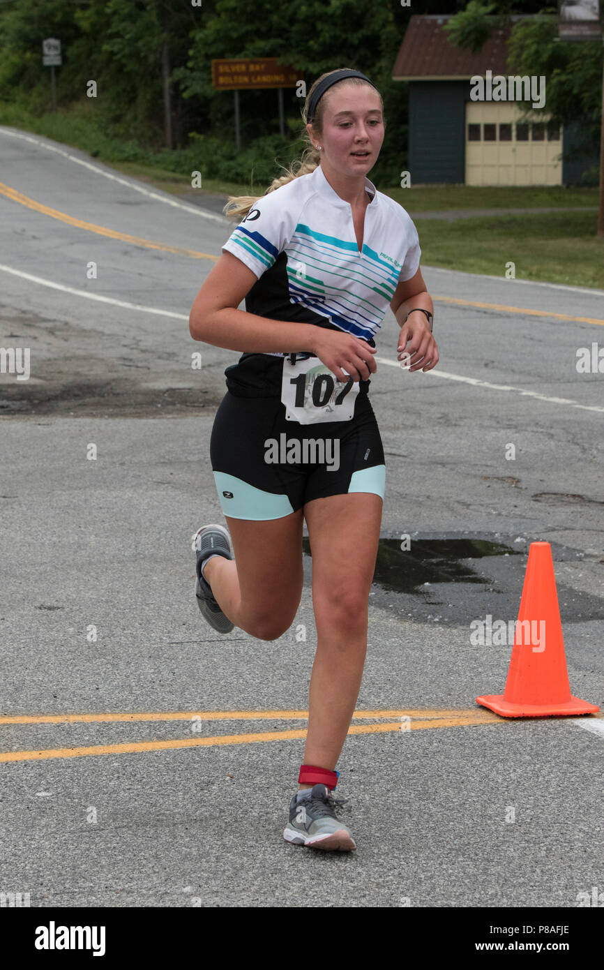 Lindsey Chase during the second run segment at the 2018 Hague Endurance Festival Duathlon Stock Photo