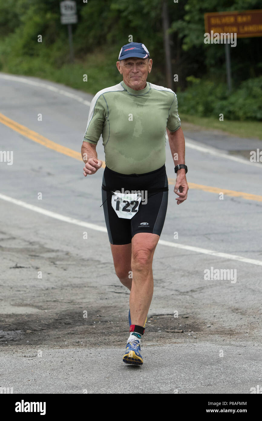 Jim Cunningham during the second run segment at the 2018 Hague Endurance Festival Duathlon Stock Photo