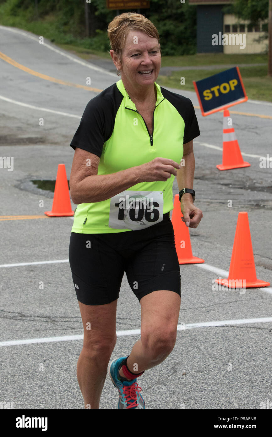 Wendy  Chase during the second run segment at the 2018 Hague Endurance Festival Duathlon Stock Photo