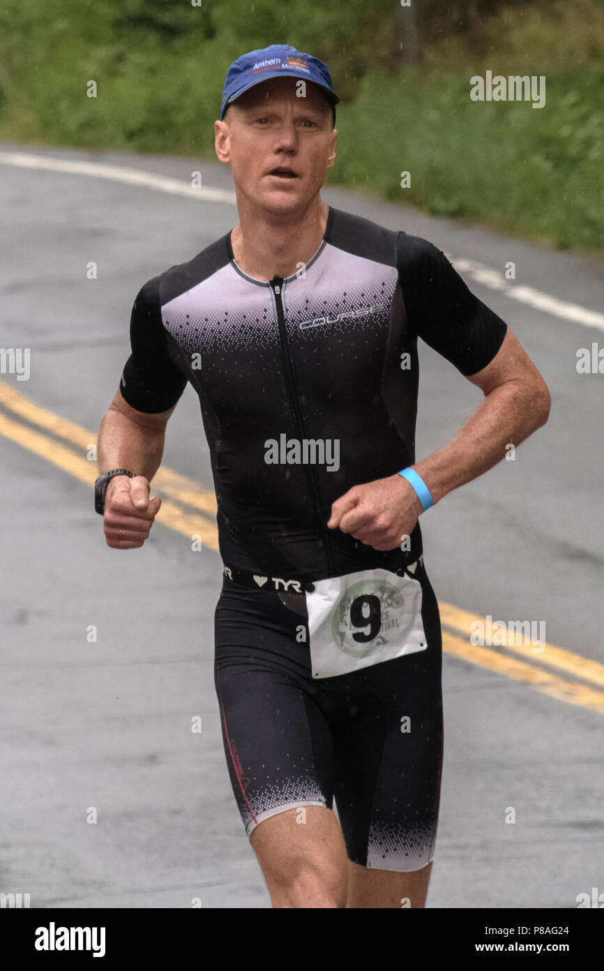 Robert Scheungrab during the run segment in the 2018 Hague Endurance Festival Triathlon Stock Photo