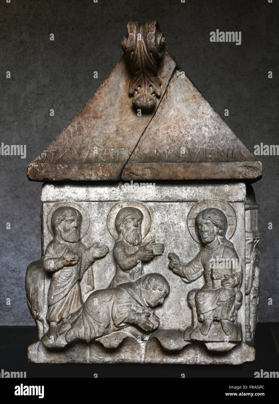 The basrelief of Saints Sergius and Bacchus (Sergio and Bacco) 1179 Museo di Castelvecchio  Verona. Italy Italian ( Master of 1179, Ark of Saints Sergius and Bacchus, 1179, stone ) Stock Photo