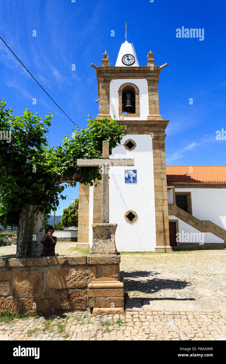 Lateral view of the Mannerist parish church built in the 16th century in the village of Caria, Castelo Branco, Portugal Stock Photo