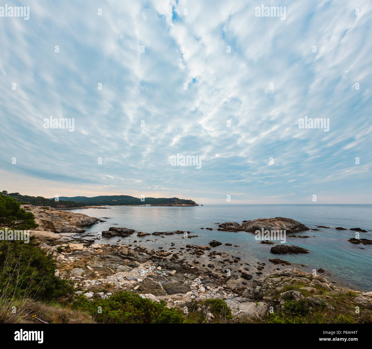 Summer morning sea coast landscape near Palamos, Girona, Costa Brava, Spain. Stock Photo