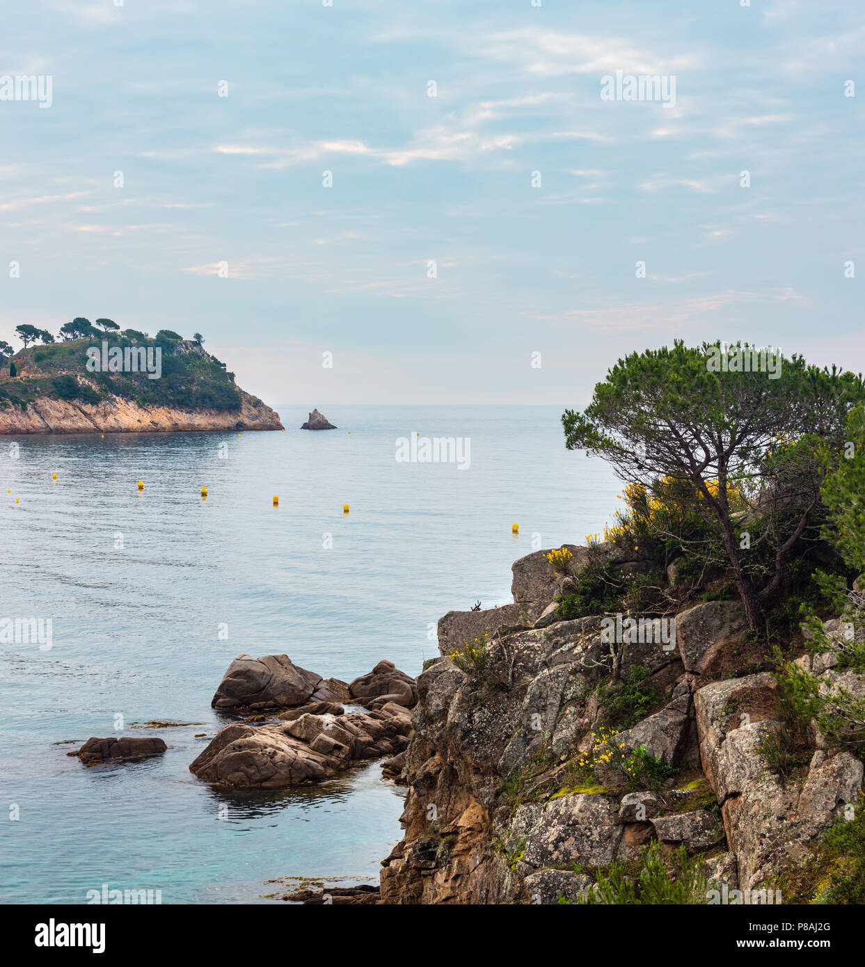 Summer morning sea coast landscape near Palamos, Girona, Costa Brava, Spain. Stock Photo