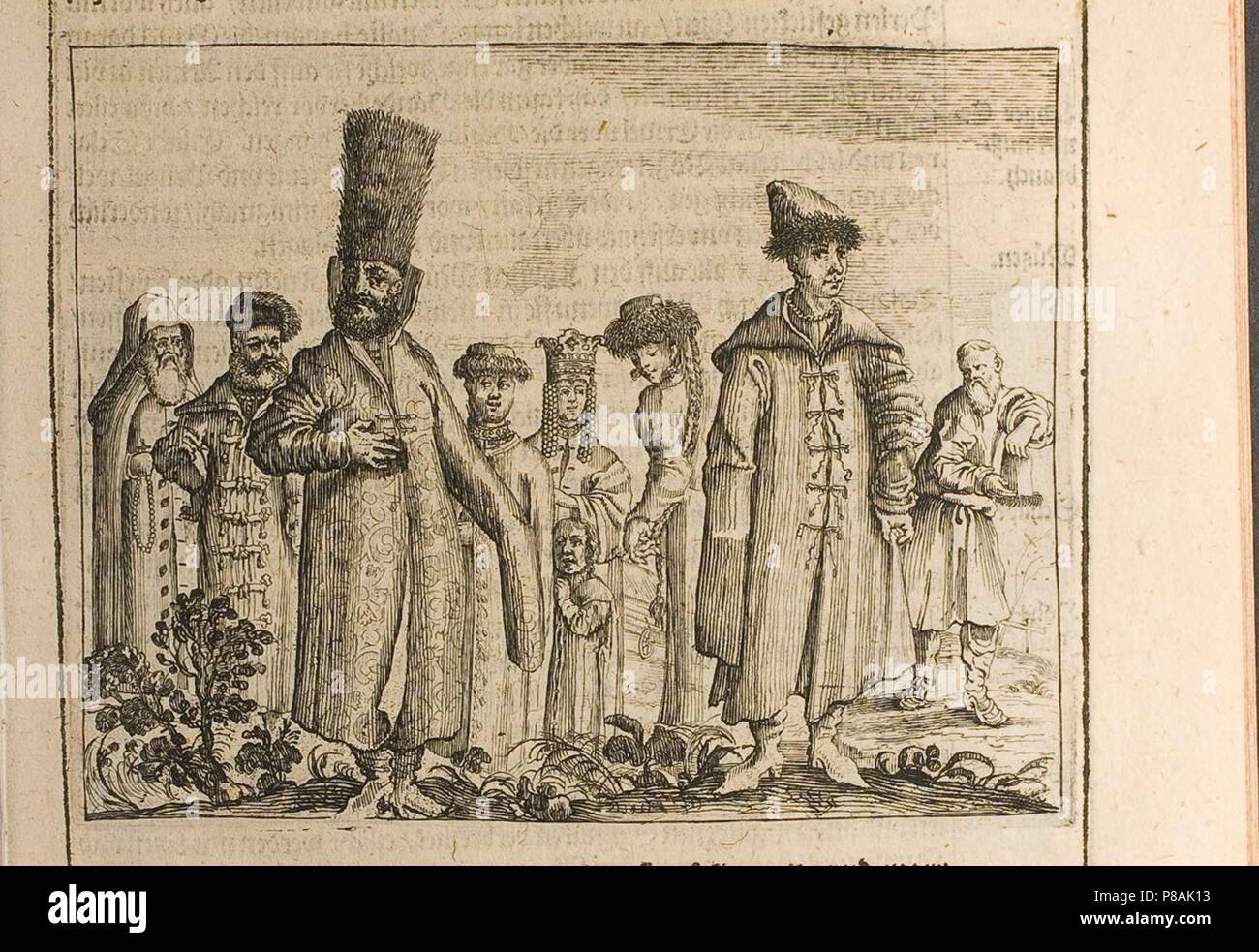 Traditional dress of Moscovites (Illustration from 'Travels to the Great Duke of Muscovy and the King of Persia' by Adam Oleariu. Museum: PRIVATE COLLECTION. Stock Photo