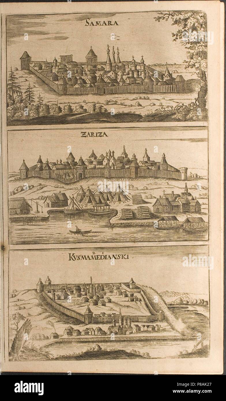 Samara, Tsaritsyn and Kozmodemyansk (Illustration from 'Travels to the Great Duke of Muscovy and the King of Persia' by Adam Ole. Museum: PRIVATE COLLECTION. Stock Photo