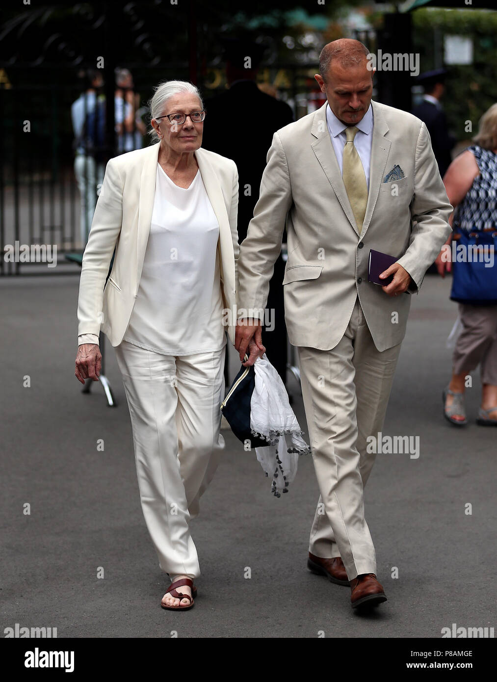 Vanessa Redgrave and Carlo Nero arrive on day eight of the Wimbledon Championships at the All England Lawn tennis and Croquet Club, Wimbledon. Stock Photo