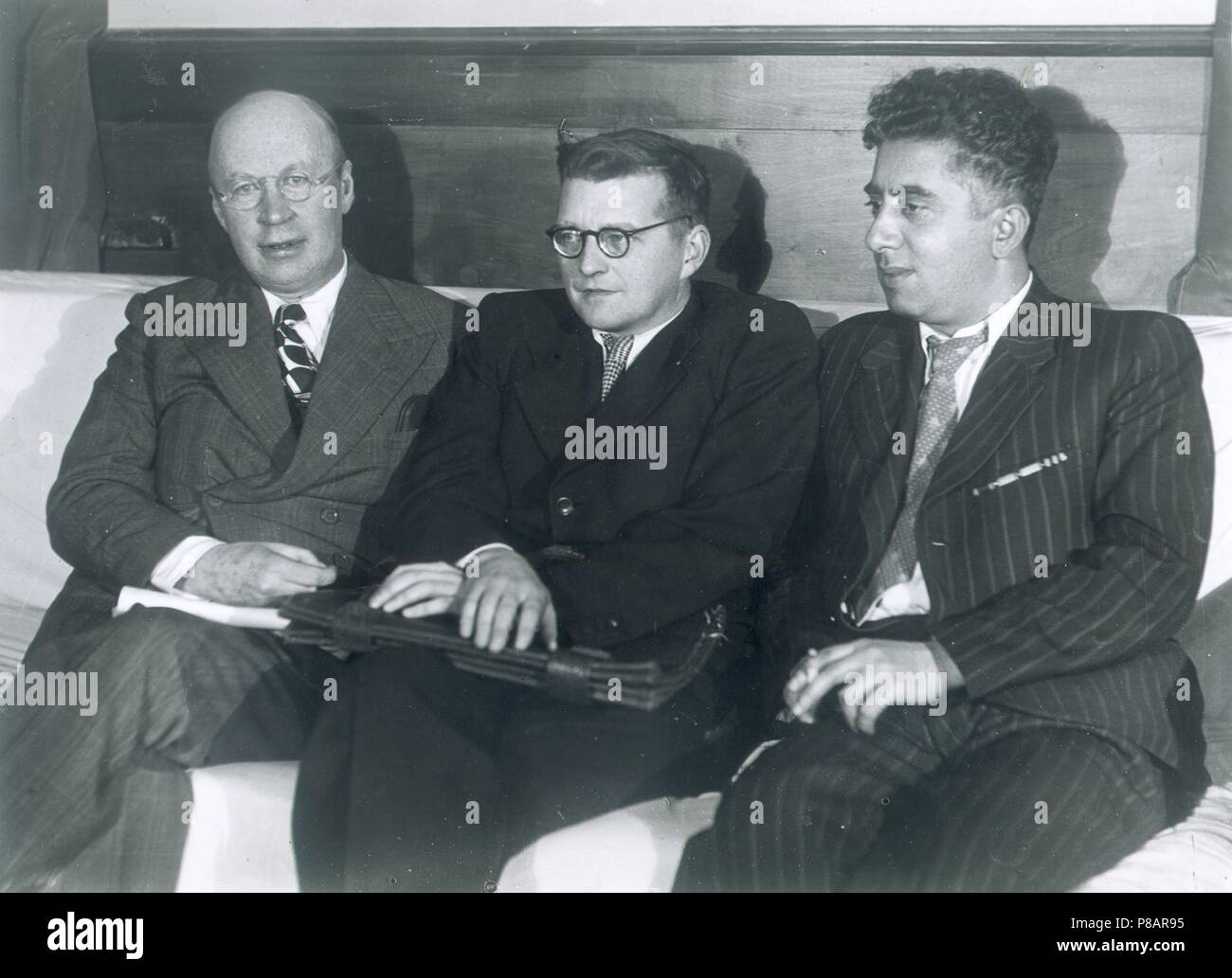 The Composers Sergei Prokofiev (1891-1953), Dmitri Shostakovich (1906-1975) and Aram Khachaturian (1903-1978). Museum: Russian State Archive of Literature and Art, Moscow. Stock Photo