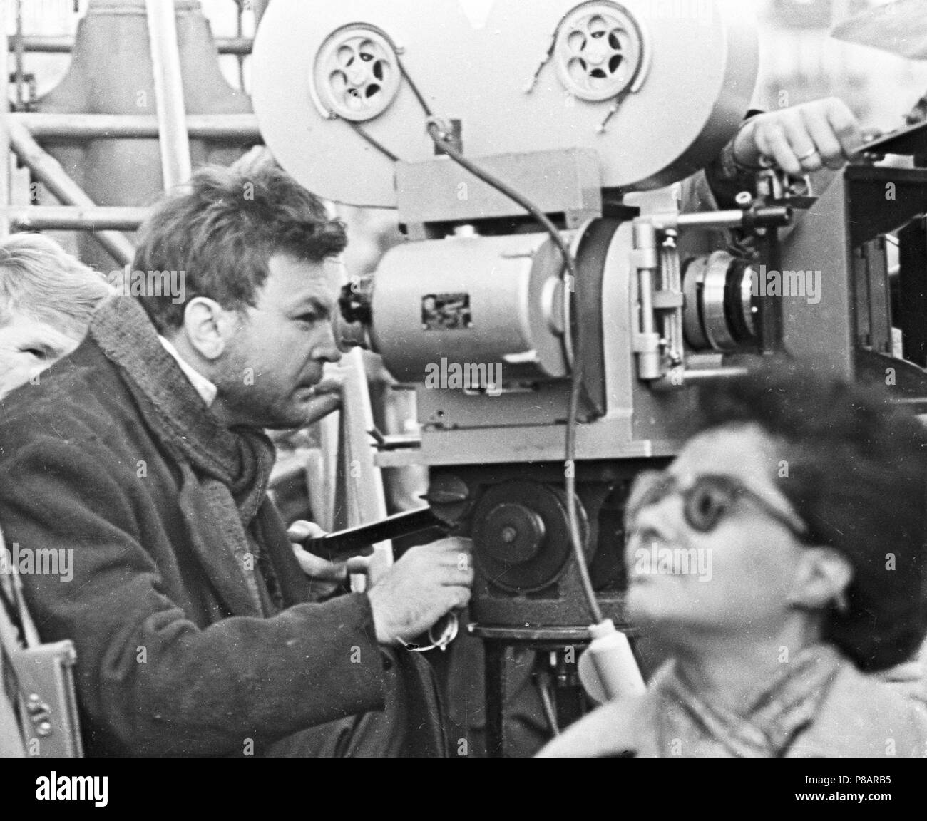 Film director Sergei Bondarchuk at the shooting of 'War and Peace'. Museum: State Central A. Bakhrushin Theatre Museum, Moscow. Stock Photo