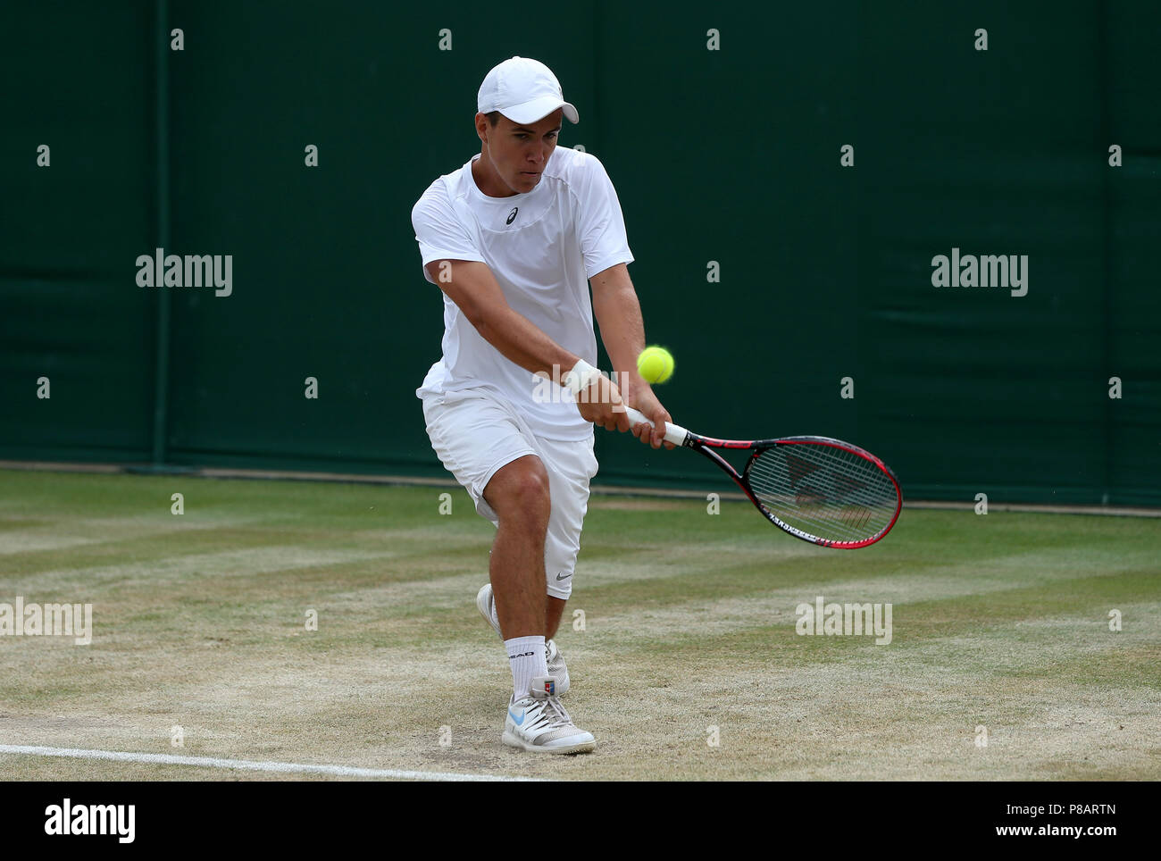 Daniel Michalski in action on day eight of the Wimbledon Championships at the All England Lawn Tennis and Croquet Club, Wimbledon. PRESS ASSOCIATION Photo. Picture date: Tuesday July 10, 2018. See PA story TENNIS Wimbledon. Photo credit should read: Jonathan Brady/PA Wire. Stock Photo