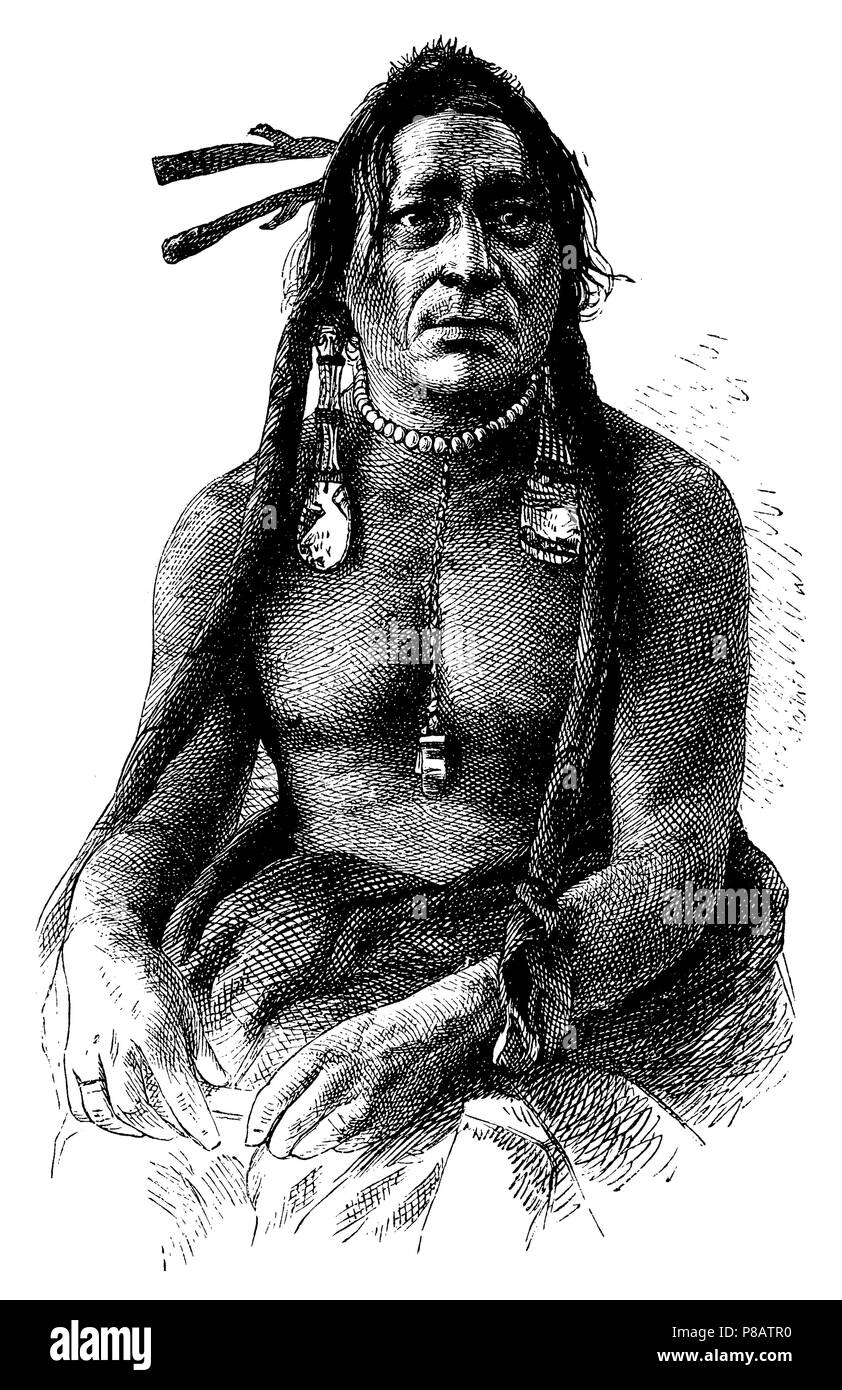 Blood mouth. Member of the Indian Deputation in Washington. After a photograph of Alexander Gardner in Washington, Stock Photo