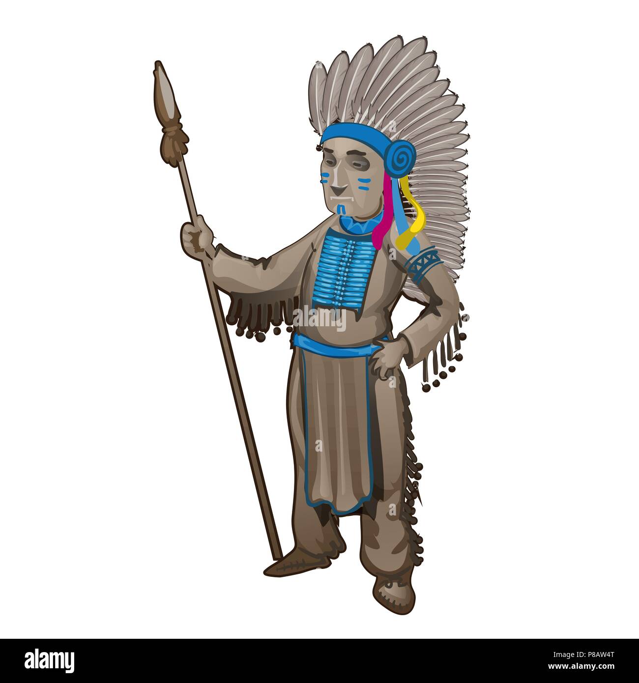 The statuette of the leader of a tribe of Indians isolated on white background. Cartoon vector close-up illustration. Stock Vector