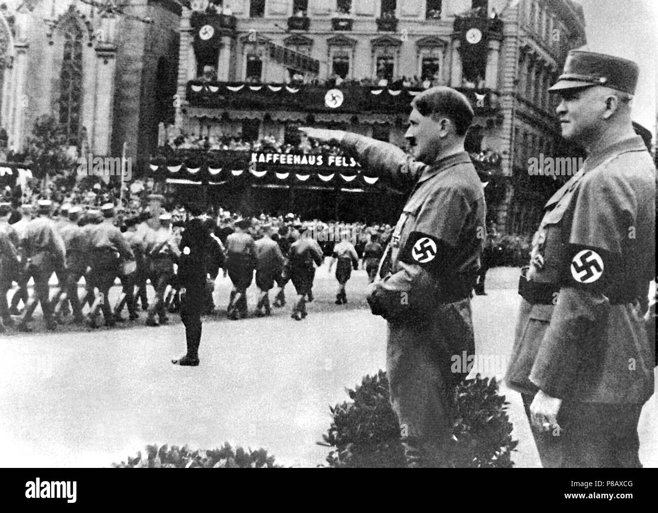 Hitler with SA stormtroopers at Leipzig in 1933. Museum: Bayerische Staatsbibliothek, Munich. Stock Photo