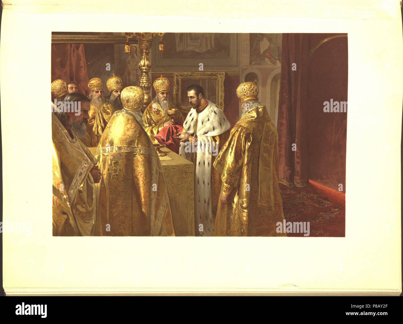 The Coronation Ceremony of Nicholas II. The Eucharist. Museum: State History Museum, Moscow. Stock Photo