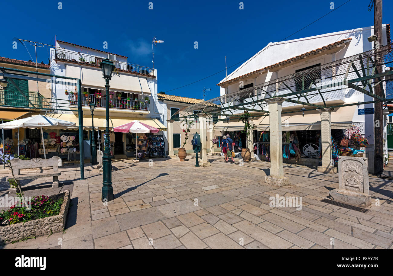 Small square in lakka village paxos stock photo alamy
