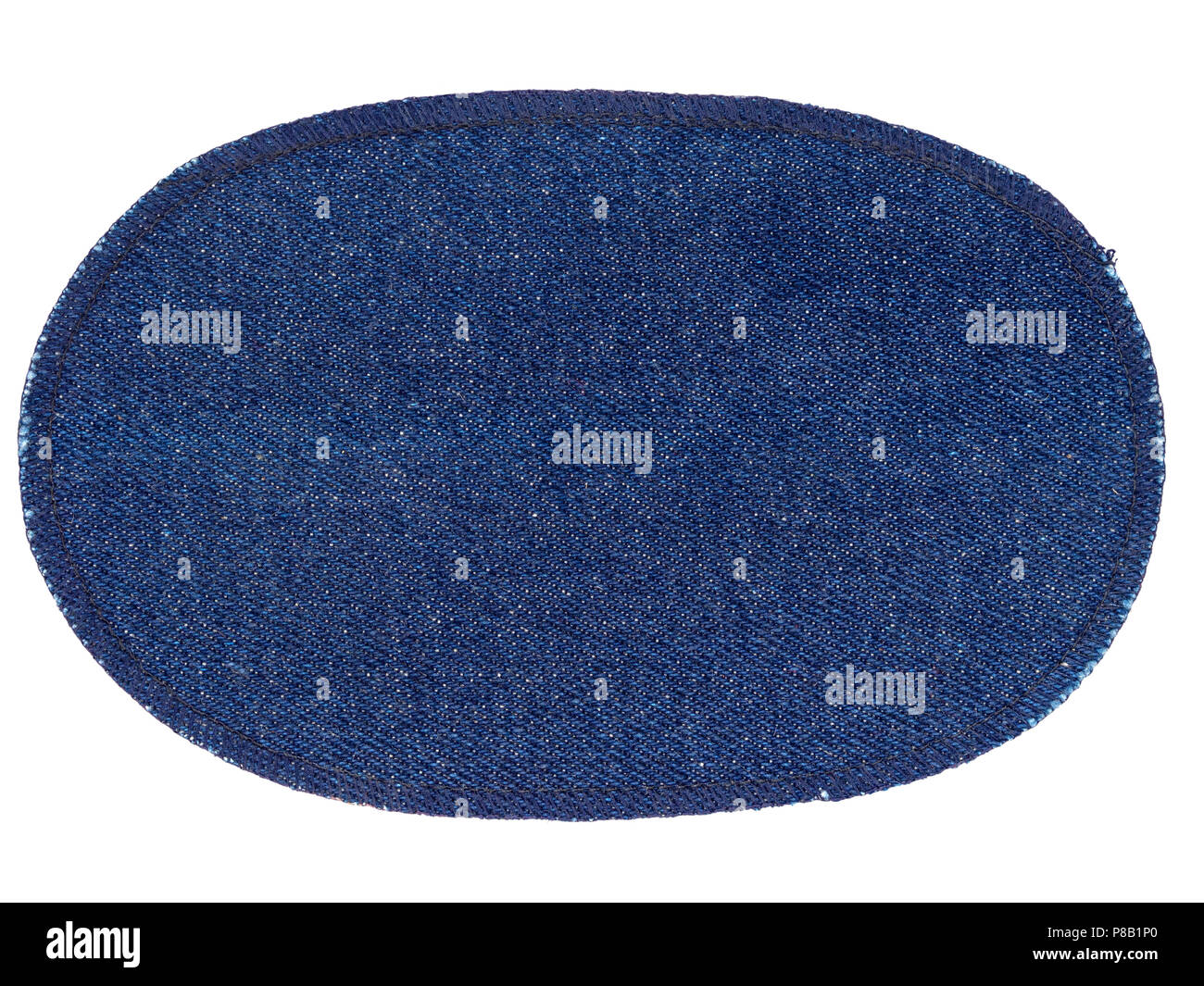 Dark blue denim elbow patch isolated on white background Stock Photo