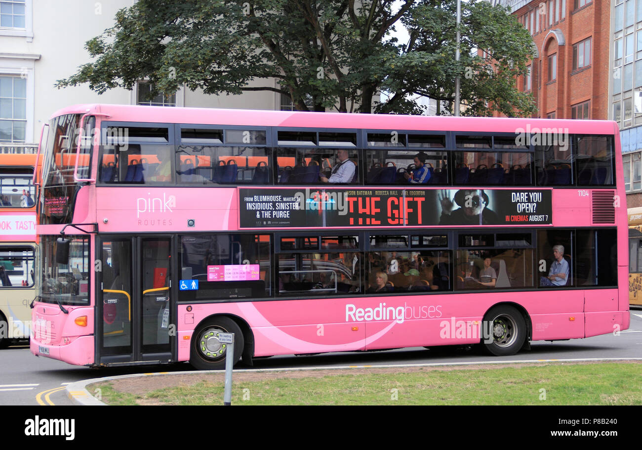 Reading has a bus system whereby buses are colour coded just like a bus route on a route map. Colours included; pink, orange, yellow, emerald, purple... Stock Photo
