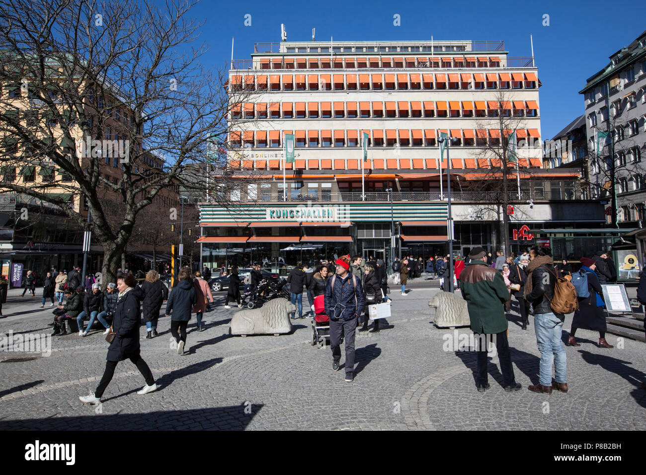 Hötorget Sergel Ur, city square in the center of Stockholm, surrounded by Kungshallen food court, Hötorgshallen food market and Royal Concert Halls. Stock Photo