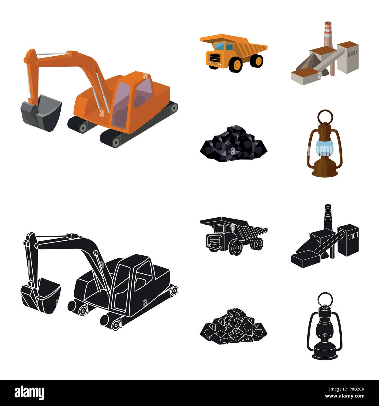Excavator, dumper, processing plant, minerals and ore.Mining industry ...