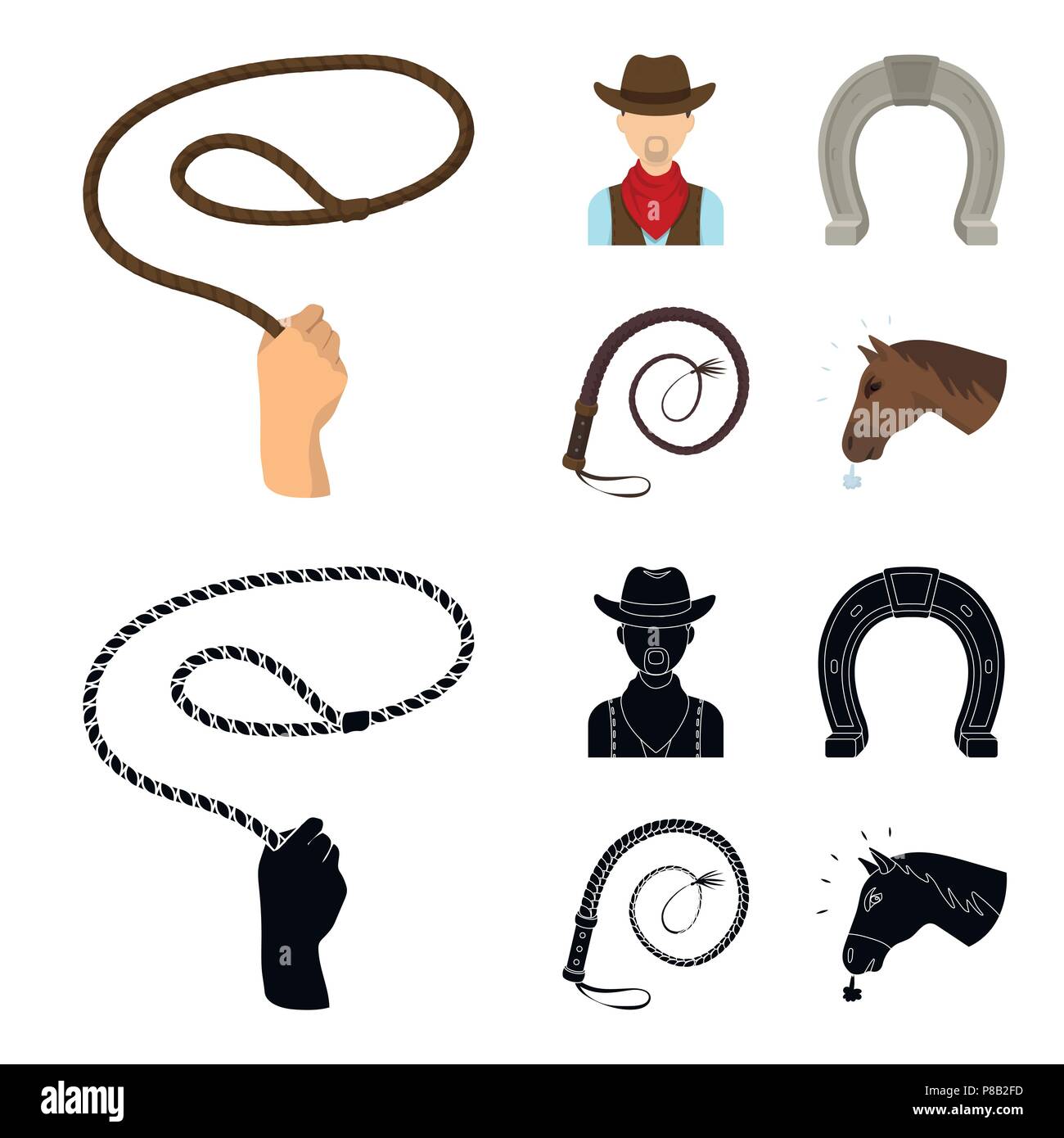Hand lasso, cowboy, horseshoe, whip. Rodeo set collection icons in  cartoon,black style vector symbol stock illustration Stock Vector Image &  Art - Alamy