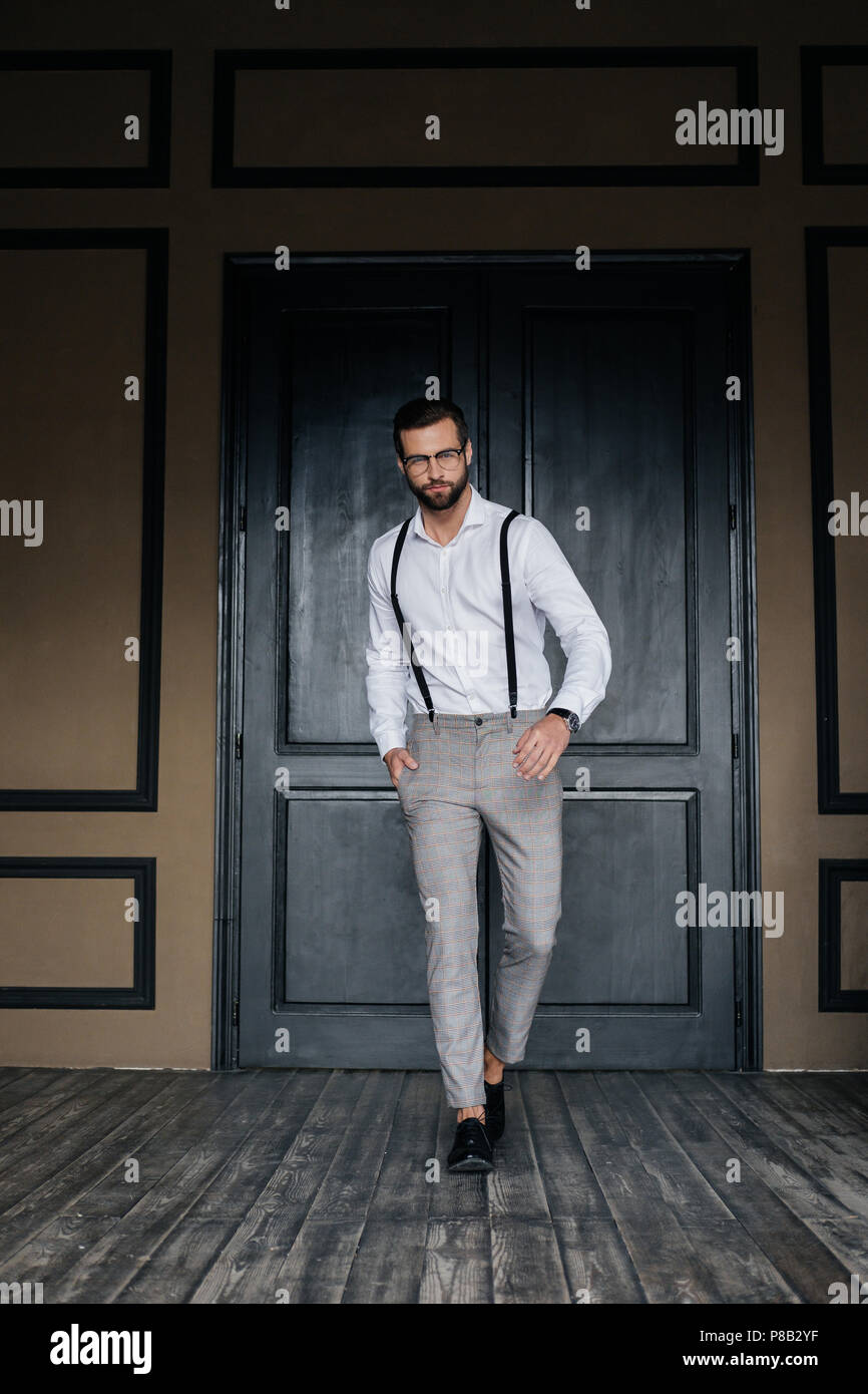 White shirt for men with cheap suspender