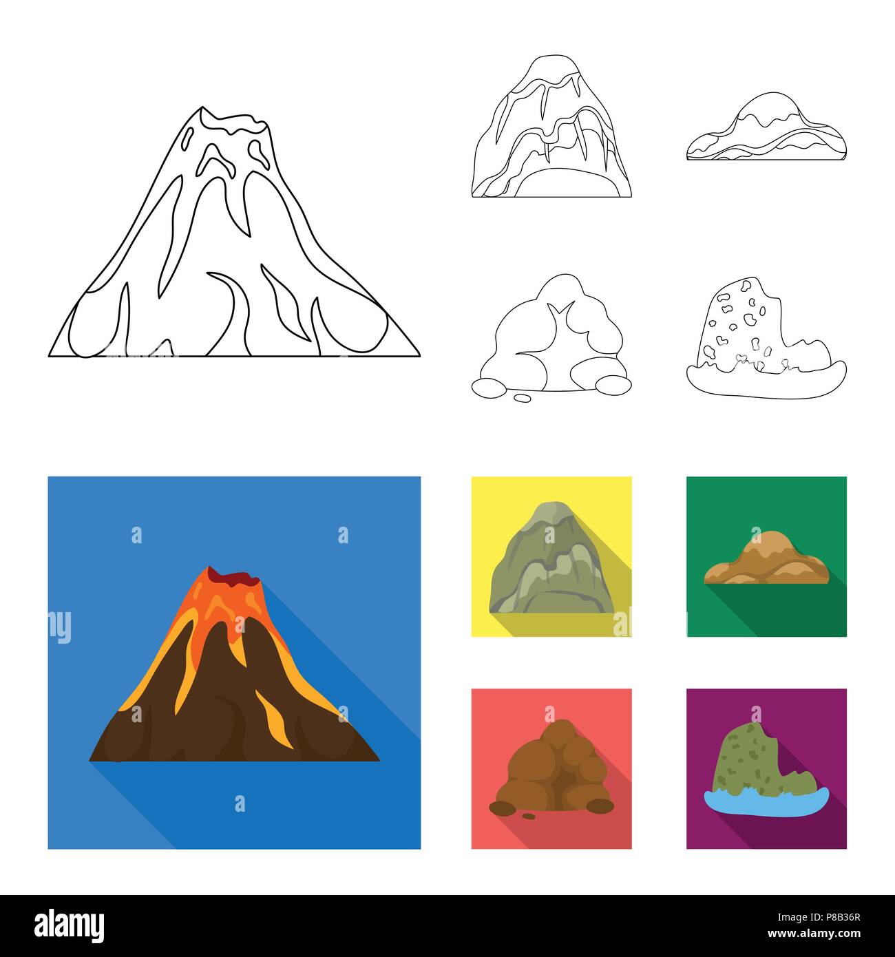 Boulders, a rounded mountain, rocks in the sea. Different mountains set ...