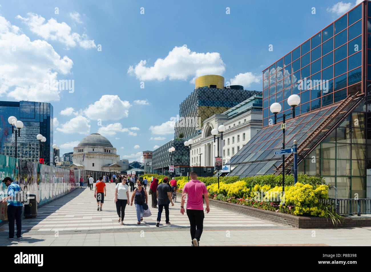 Looking from Paradise Circus towards Centenary Square and Baskerville House, the Hall of Memory and Library of Birmingham Stock Photo