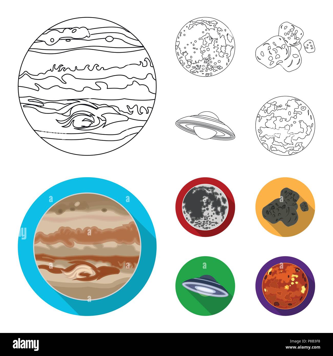 Moon, Venus of the planet of the solar system. Nil, a meteorite. Planets set collection icons in outline,flat style vector symbol stock illustration . Stock Vector