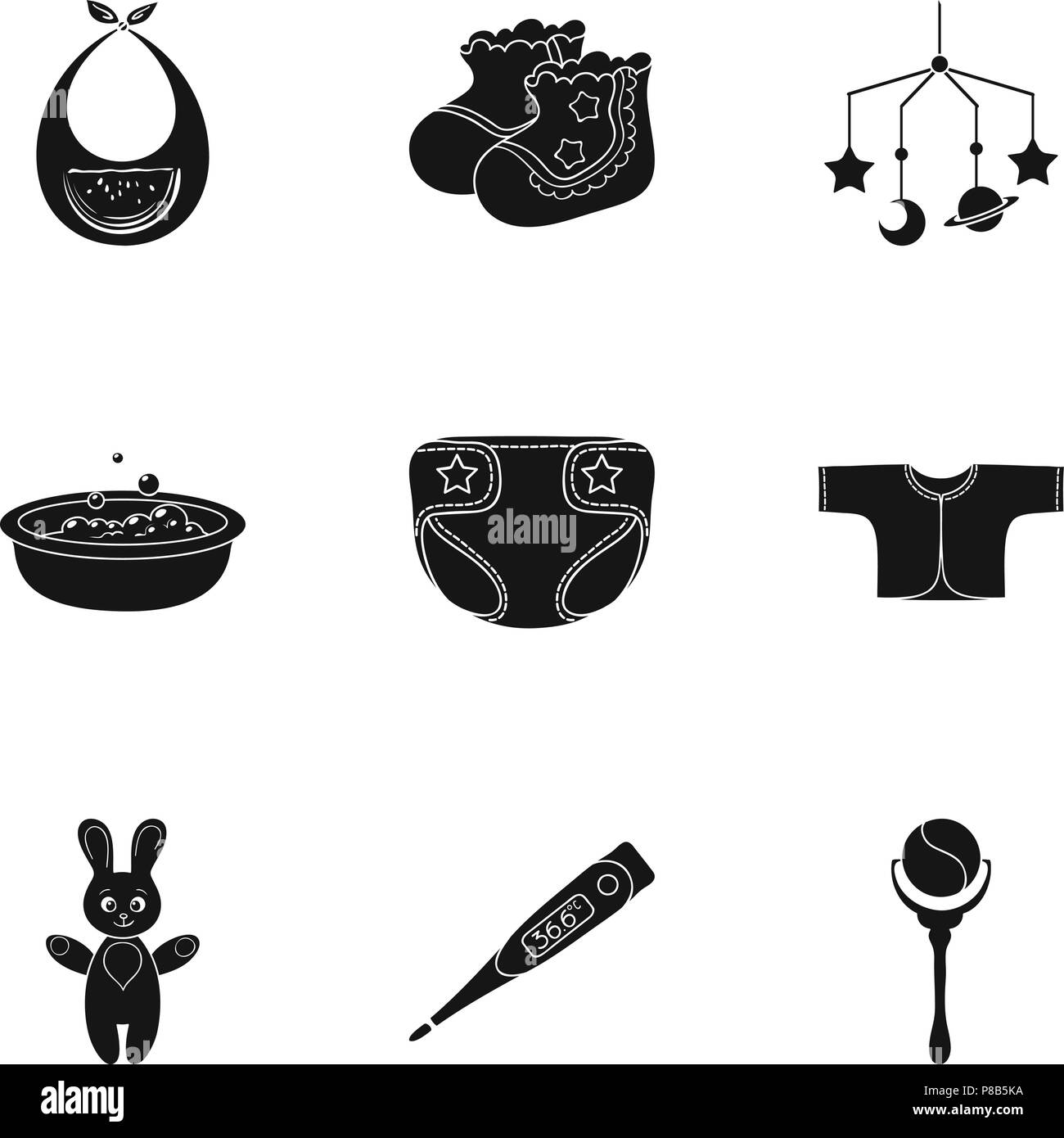 Baby born set icons in black design. Big collection of baby born vector